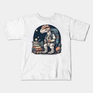 Back to school space dinosaur cute dinosaur books school first second grade pre-school design for kids children Kids T-Shirt